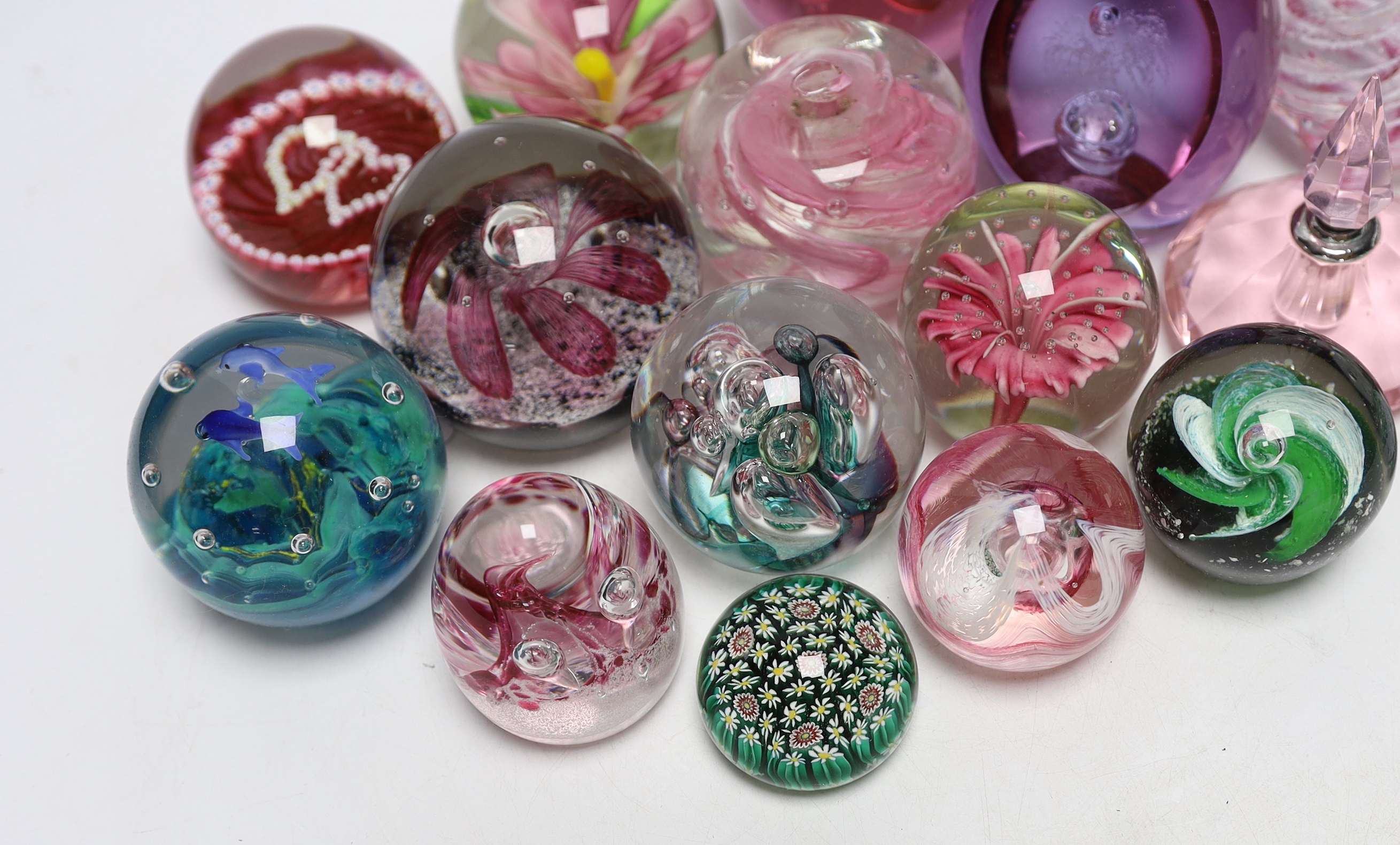A group of glass paperweights including Caithness